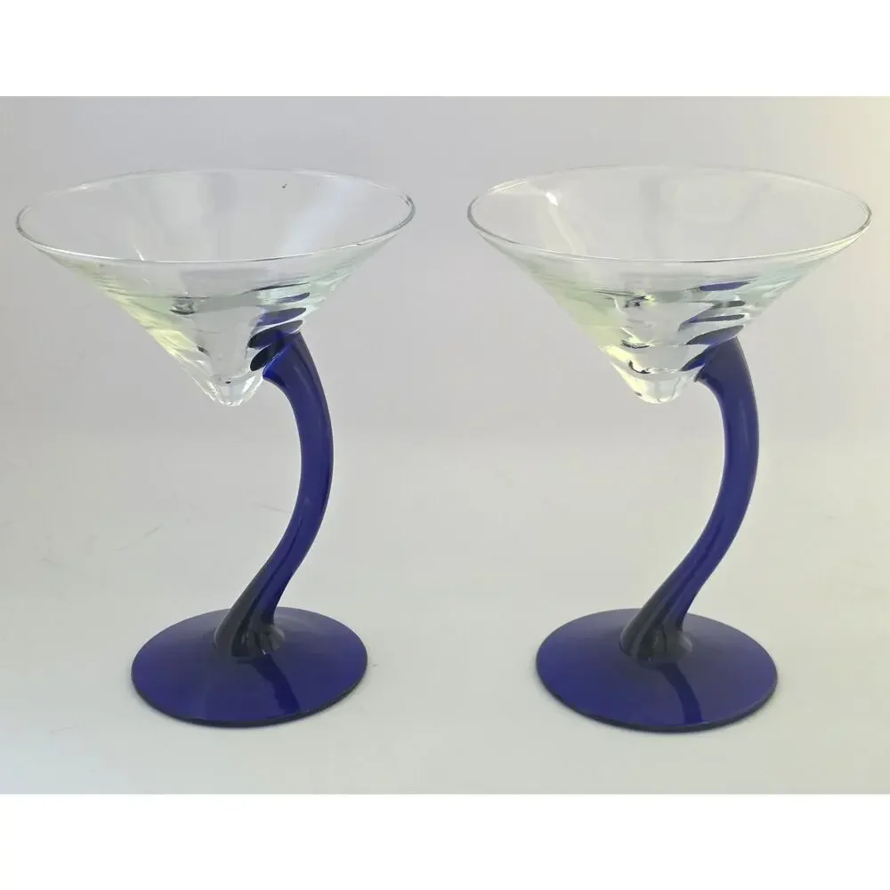 Libbey Bravura Cobalt Blue Twist Stem Martini Glasses Set of 2 10 oz Barware